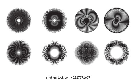 Abstract illusion pattern circle element with geometric lines on white, Round pattern with optical illusion texture