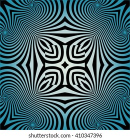 Abstract illusion texture lines in the form of a convex symmetrical diamond pattern in  square on a blue background