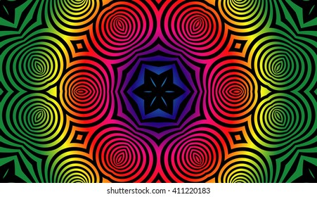 Abstract illusion texture  lines in the form of a convex symmetrical ellipse pattern in  square on a gradient background color spectrum