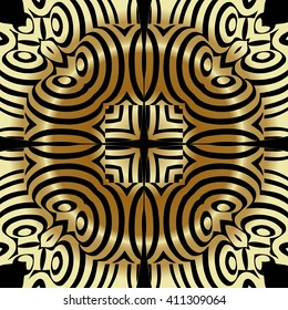 Abstract illusion texture lines in the form of a convex symmetrical circle pattern in  square on a gold background