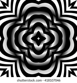 Abstract illusion texture pattern of geometric shapes of ovals of lines on Black white gradient background