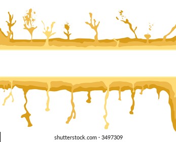 Abstract illustrated background showing melting yellow goo running and exploding down the page