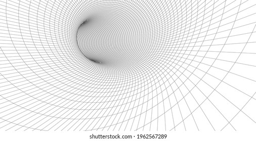 Abstract illustration. 3D corridor mesh. Frame tunnel.