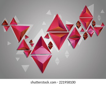 Abstract illustration with 3d triangles of red color.