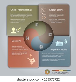 Abstract illustration of 4 circular banners with icons. Infographic vector for process cycles, promotion, presentation, template and business.