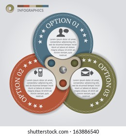 Abstract illustration of 4 circular banners with icons. Infographic vector for process cycles, promotion, presentation, template and business. Use Blends and Transparency for effects.