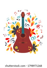 Abstract illustration with acoustic guitar. For a music festival or t-shirt. Vector concept