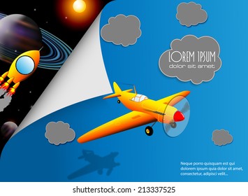 Abstract illustration air plane and space rocket