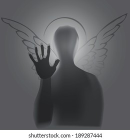 Abstract illustration of an angel with wings and halo. Vector illustration without trace.