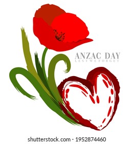 An Abstract Illustration For Anzac Day Or Australian And New Zealand Army Corps With A Single Poppy Flower On A White Isolated Background