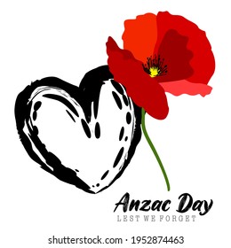 An abstract illustration for Anzac Day or Australian and New Zealand Army Corps with a single poppy flower on a white isolated background