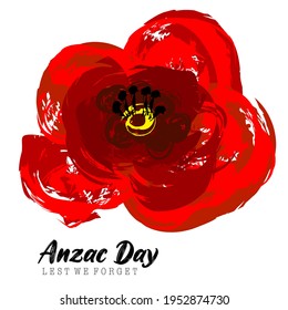 An abstract illustration for Anzac Day or Australian and New Zealand Army Corps with a single poppy flower on a white isolated background