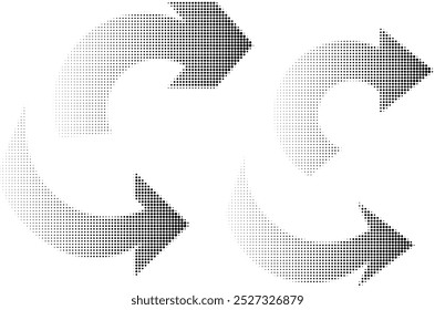 Abstract illustration of arrows created from dots, retro halftone pattern effect. Graphic element for web design, digital art, or any visual content needing a stylish and eye-catching arrow symbol.