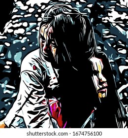 abstract illustration art, people carrying their younger siblings to print, T shirt screen printing, t shirt, t shirt design, screen printing, screen print 