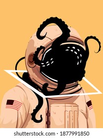 Abstract illustration of an astronaut with tentacles in a helmet