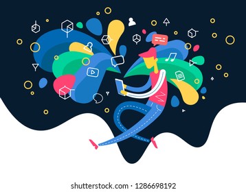 abstract illustration of augmented reality for mobile platforms. colored spots are flying from the smartphone. AR concept illustration.