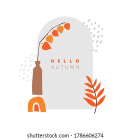 Abstract illustration with autumn objects. Abstract paper cut elements, fruits and berries. Thanksgiving greeting cards.