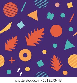 Abstract illustration with autumn tree. Vector design. Childish nature drawings. Seamless pattern. Cartoon style.