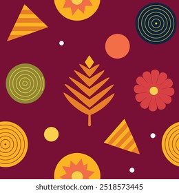Ilustración Abstractas con árbol de otoño. Diseño de Vector. Dibujos infantiles de la naturaleza. Patrón sin fisuras. Estilo de dibujos animados.