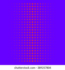 Abstract illustration background of a bright red small circles stretching in different directions on a bright blue background.