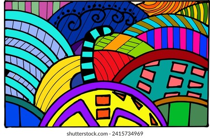 Abstract illustration background featuring a vibrant and colorful doodle painting. Abundant abstract shapes and a spectrum of colors, making it ideal for various products