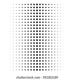 Abstract illustration background of small black squares stretching in different directions on a white background.