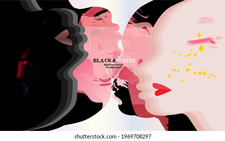Abstract illustration, background. Stylized faces of people united by love.