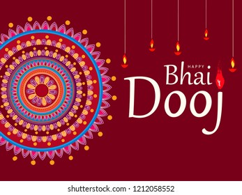 Abstract illustration background with text and frame for indian festival of happy bhai dooj and rakshabandhan celebration.