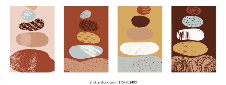Abstract illustration with balanced pebbles. Balanced pebbles with different textures