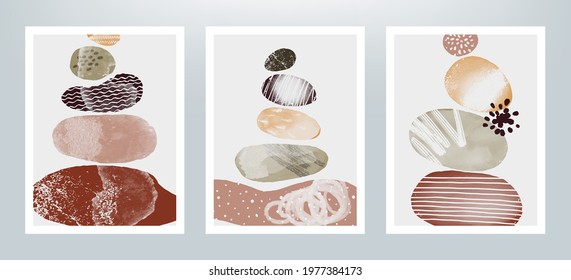 Abstract illustration with balanced pebbles. Balanced pebbles with different textures