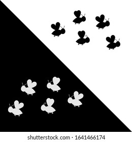 Abstract illustration with bee stencils on black and white background, vector