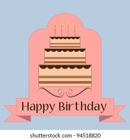 Abstract  illustration with birthday cake and candles. Birthday invitation