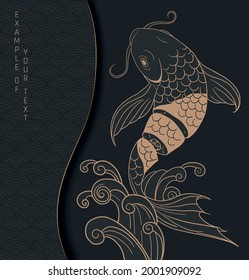 abstract illustration black and gold fish with sushi 