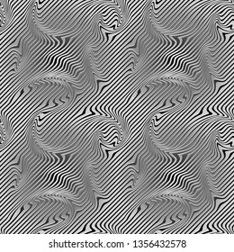 Abstract Illustration of Black and Gray Striped Background with Optical Illusion and Curved lines. Op art.