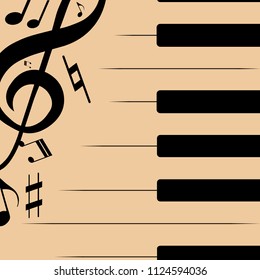 Abstract illustration of black piano keys with musical notes. Music background.