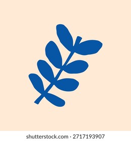 Ilustración Abstractas de una hoja azul sobre un fondo beige. El diseño de la hoja azul es simple y minimalista. Perfecto para proyectos de decoración o gráficos con temas de naturaleza. Vector de ilustración de hoja.