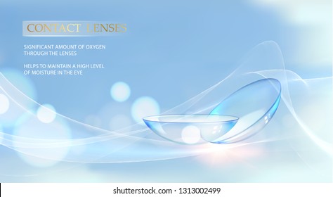 Abstract illustration of blue optical lens on soft blue backdrop. Medical helth equipment over abstract background. Vector illustration graphic.