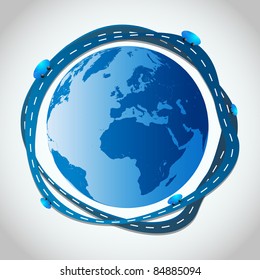 Abstract Illustration - Blue Roads Around Globe - EPS10 Vector Design