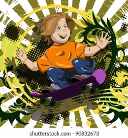 abstract illustration of a boy on a skateboard