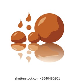 Abstract illustration of brown spheres and drops with reflections on white background