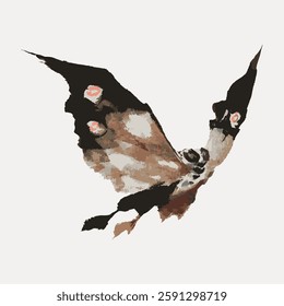 Abstract illustration of a butterfly with dark brown and beige wings. The butterfly design features bold patterns and vibrant colors. Butterfly art decor. Vintage animal illustration vector.