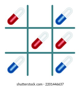 Ilustración abstracta del juego del comprimido de la cápsula tic-tac-toe