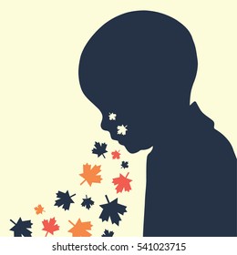 Abstract illustration of children crying with autumn maple leaves. Idea - Autumn depression, sadness, sorrow, melancholy etc.