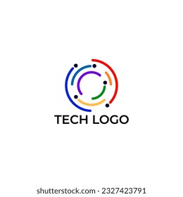 ABSTRACT ILLUSTRATION CIRCLE LINE FLAT COLOR, TECH LOGO ICON MODERN SIMPLE TEMPLATE DESIGN VECTOR