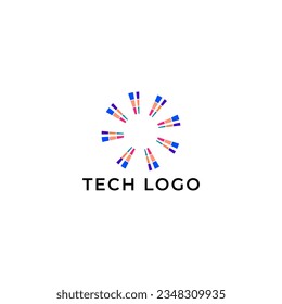 ABSTRACT ILLUSTRATION CIRCLE LINE FLAT COLOR, TECH LOGO ICON MODERN SIMPLE TEMPLATE ELEMENT DESIGN VECTOR