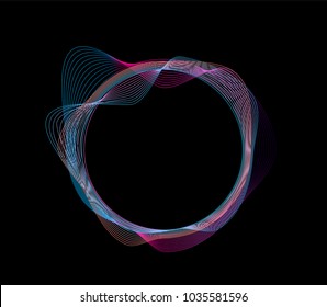 Abstract illustration of circle with warped colorful lines.