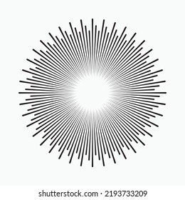 Abstract illustration of a circular pattern with radial radiating lines.
Converging radial, radiating stripes, spokes. Concentric rays, beams.