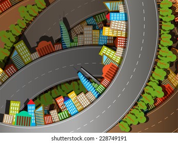 abstract illustration of a city on the background of the site roads
