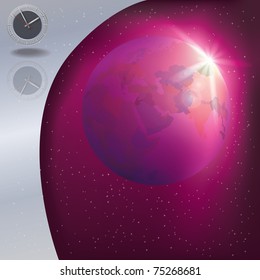 abstract illustration with clock and globe in the space