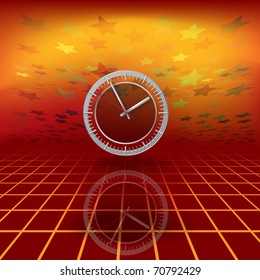 abstract illustration with clock on red background